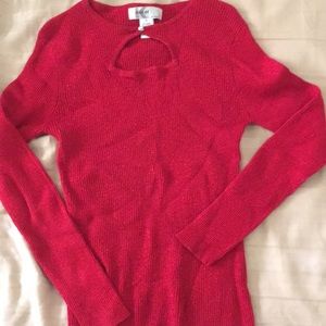 Sparkling red long sleeve thin sweater like shirt